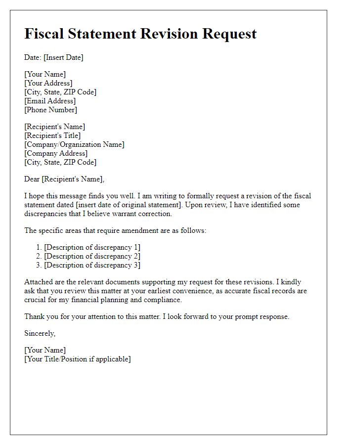 Letter template of fiscal statement revision