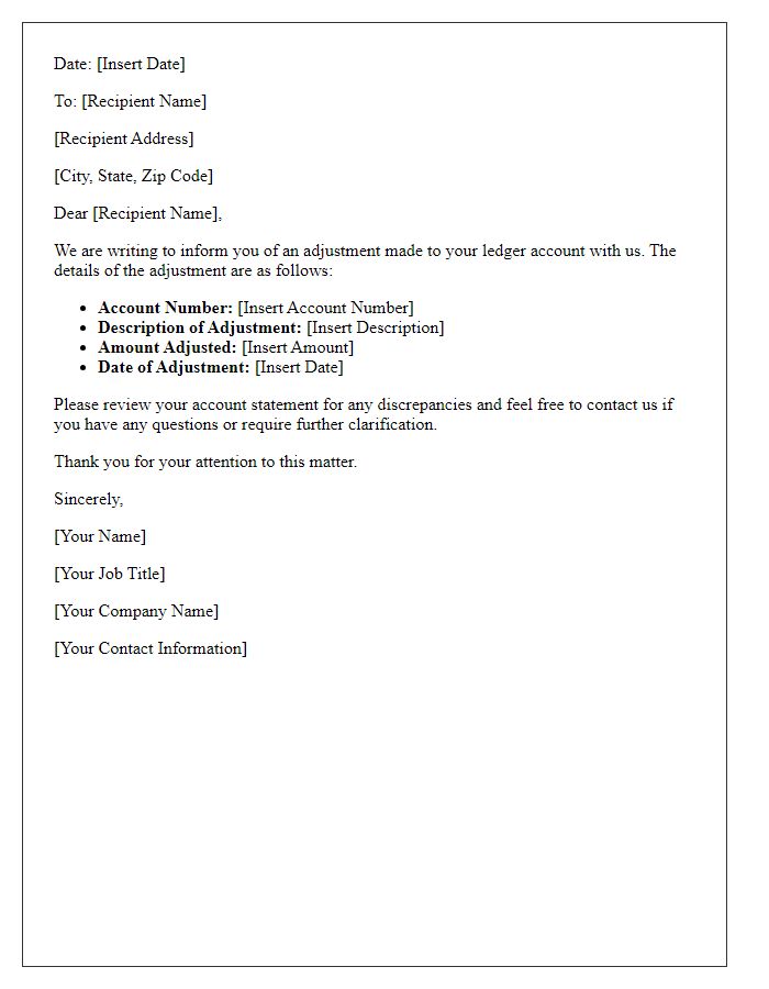 Letter template of ledger adjustment notification