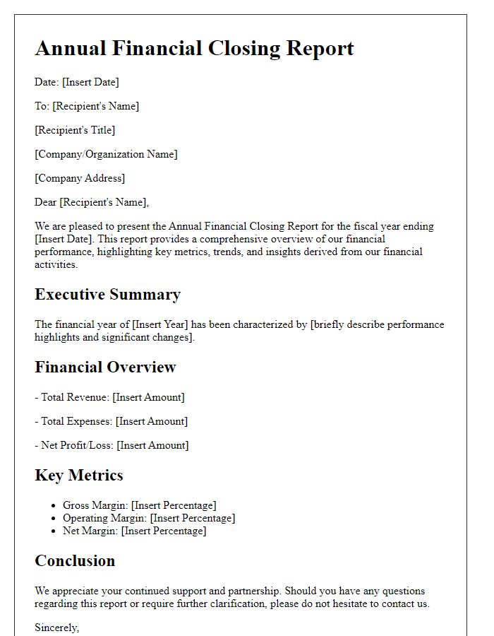 Letter template of annual financial closing report