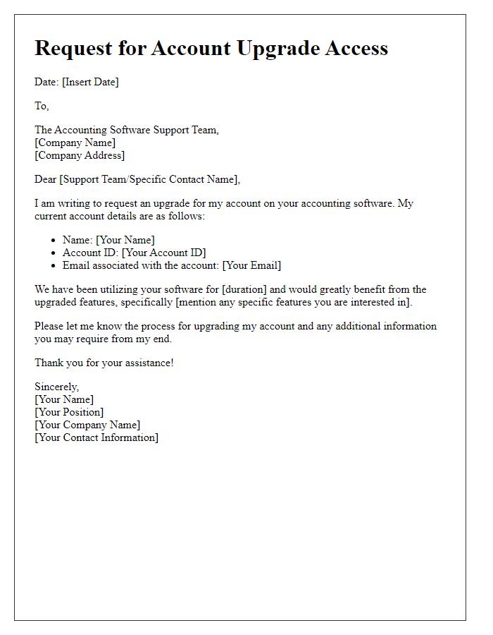 Letter template of accounting software access request for account upgrade