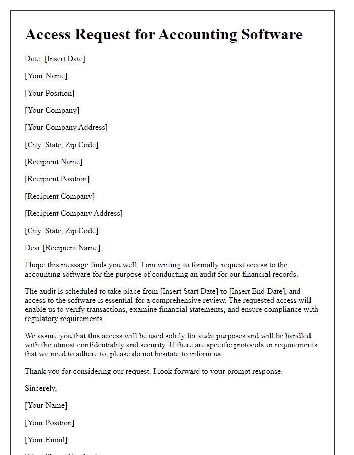 Letter template of accounting software access request for audit purposes