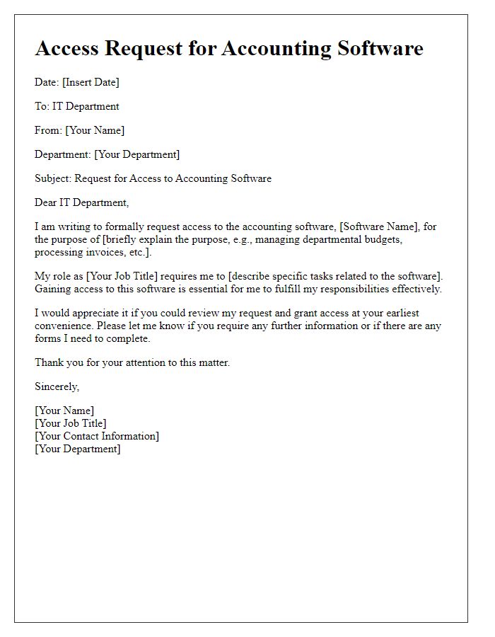 Letter template of accounting software access request for IT department review