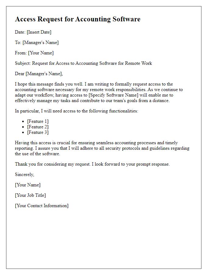 Letter template of accounting software access request for remote work needs