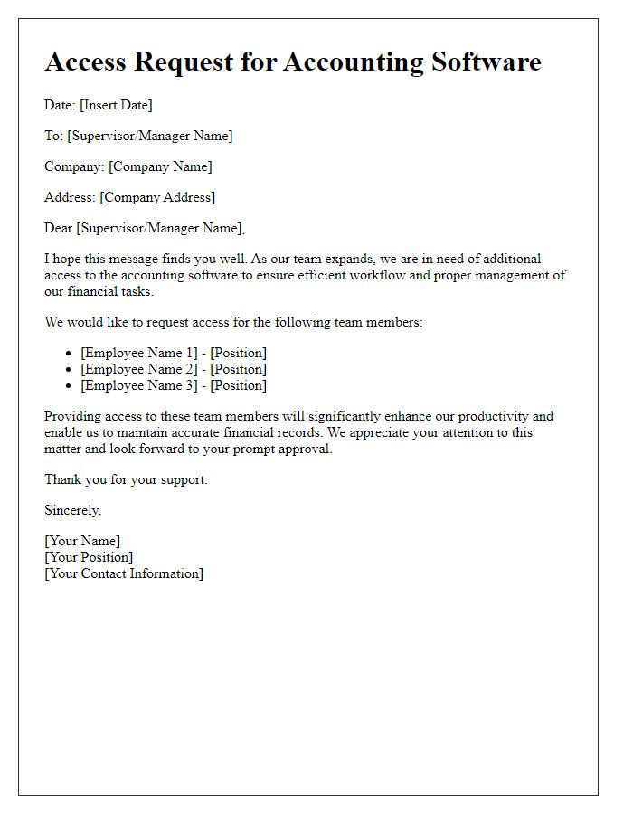 Letter template of accounting software access request for team expansion