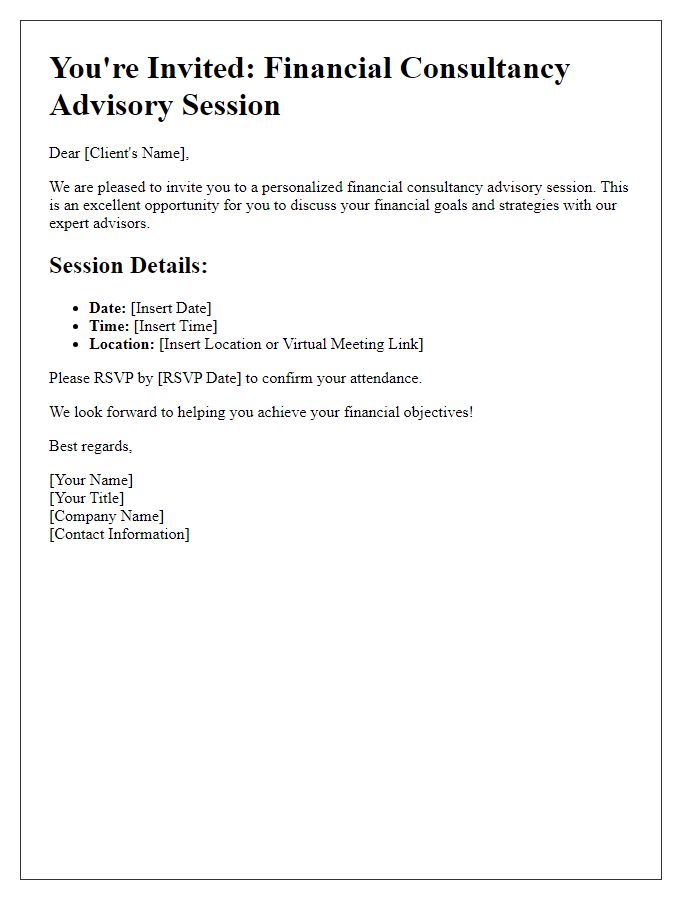 Letter template of financial consultancy advisory session invitation