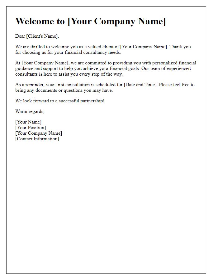 Letter template of financial consultancy client welcome