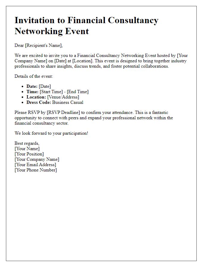 Letter template of financial consultancy networking invitation