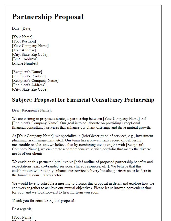 Letter template of financial consultancy partnership proposal