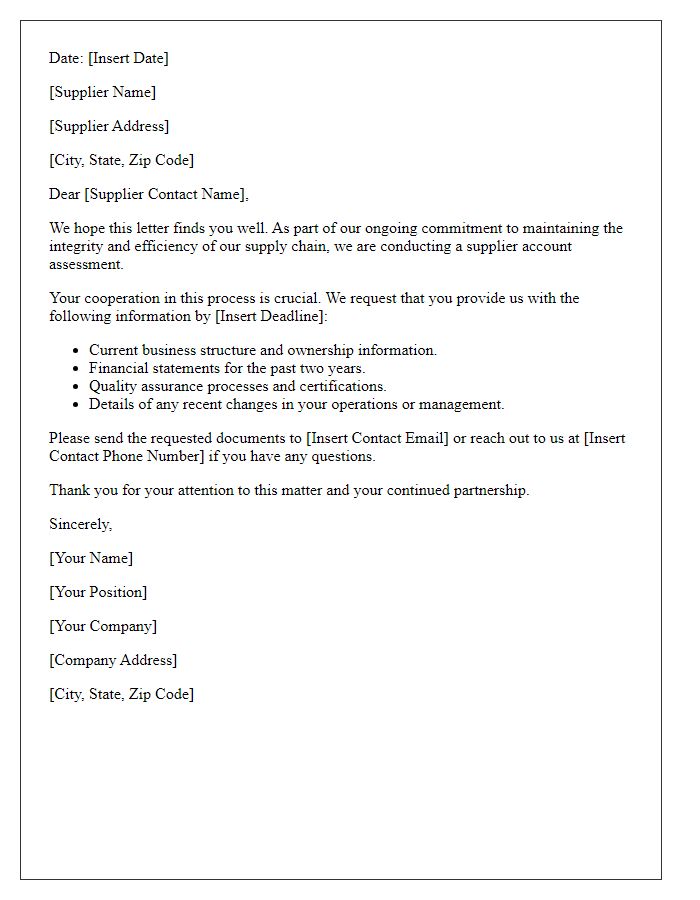 Letter template of supplier account assessment