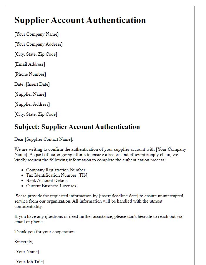 Letter template of supplier account authentication