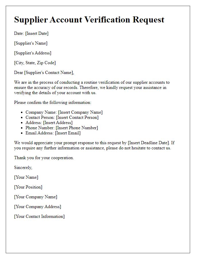 Letter template of supplier account verification request