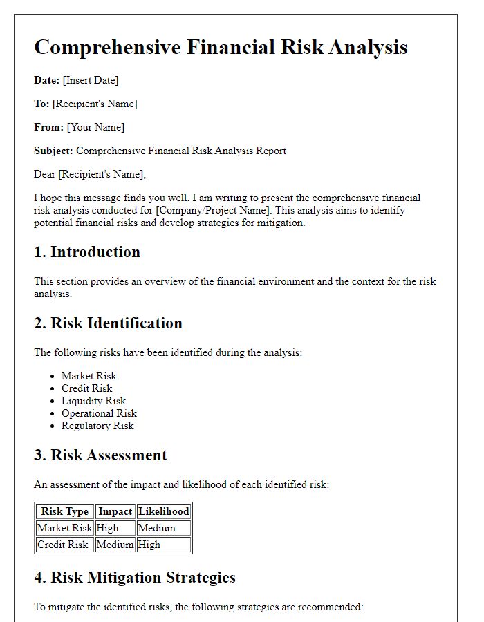 Letter template of comprehensive financial risk analysis