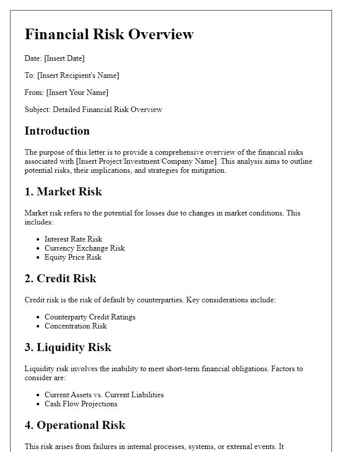 Letter template of detailed financial risk overview