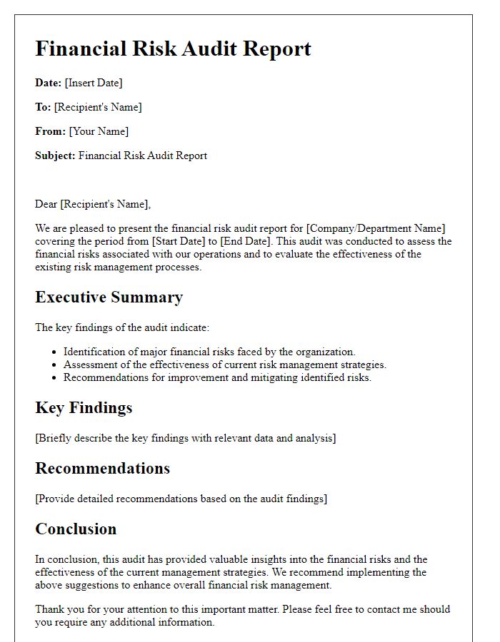 Letter template of financial risk audit report