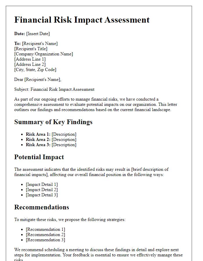 Letter template of financial risk impact assessment