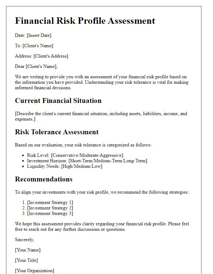 Letter template of financial risk profile assessment