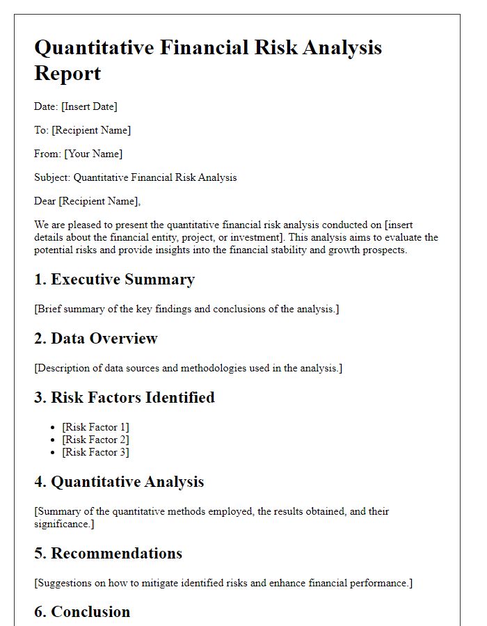 Letter template of quantitative financial risk analysis