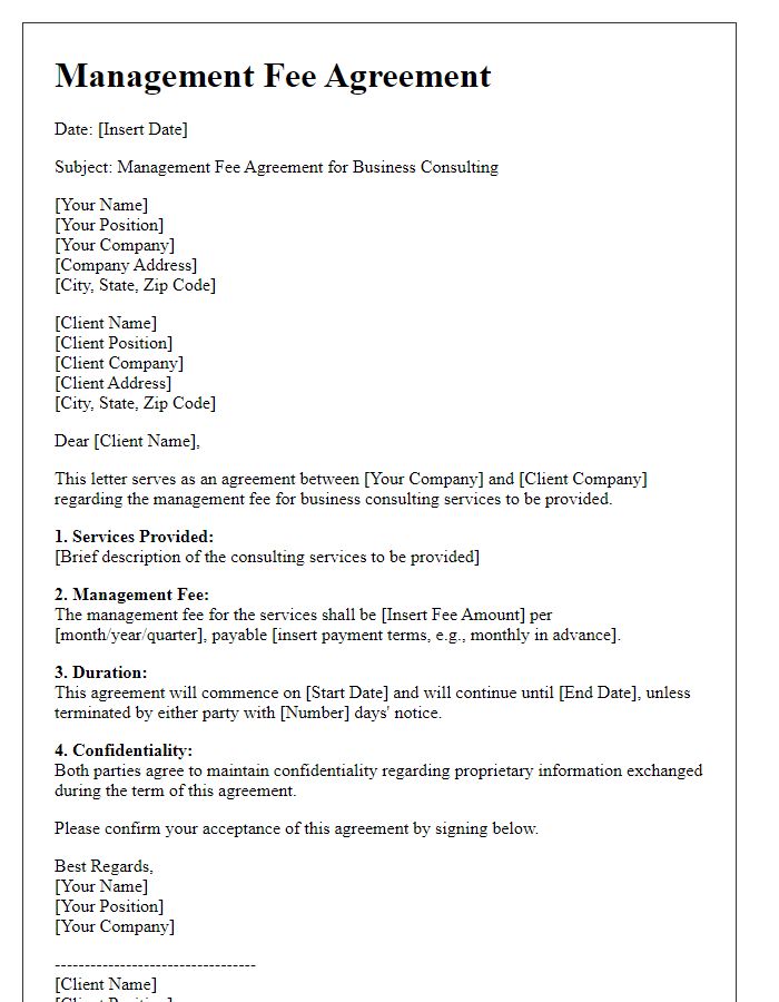 Letter template of management fee agreement for business consulting