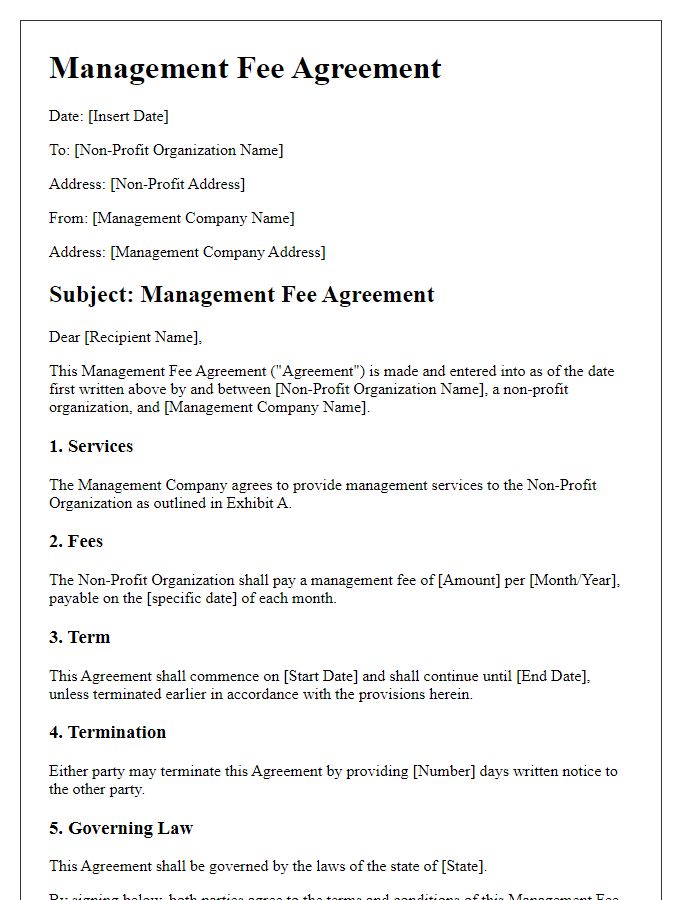 Letter template of management fee agreement for non-profit organizations