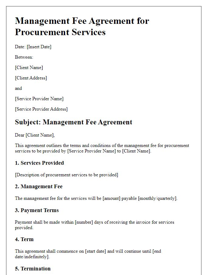 Letter template of management fee agreement for procurement services