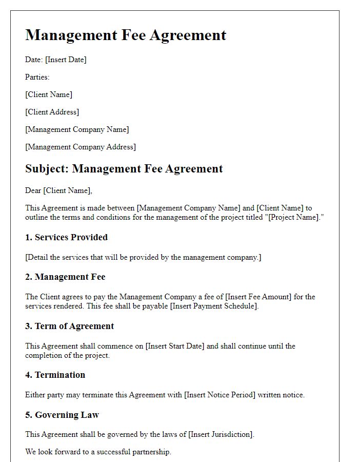 Letter template of management fee agreement for project management