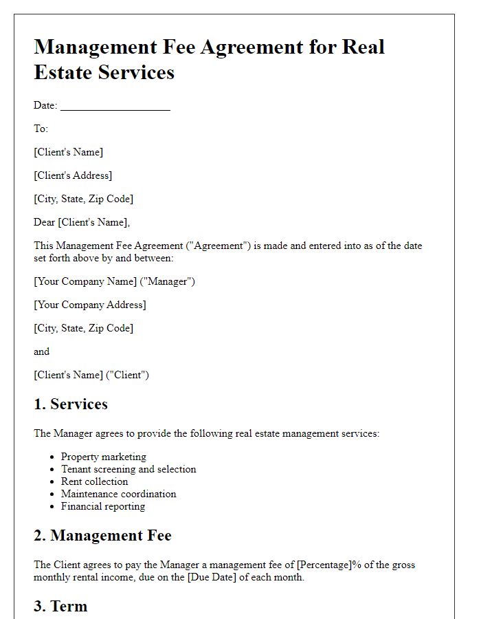 Letter template of management fee agreement for real estate services