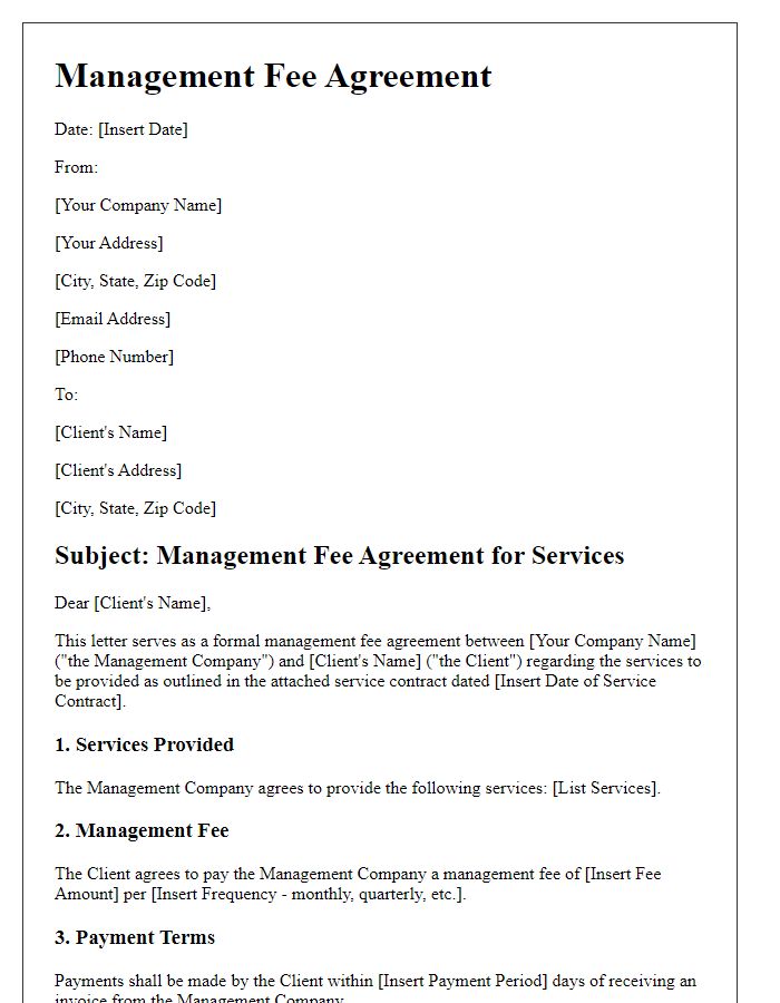 Letter template of management fee agreement for service contracts