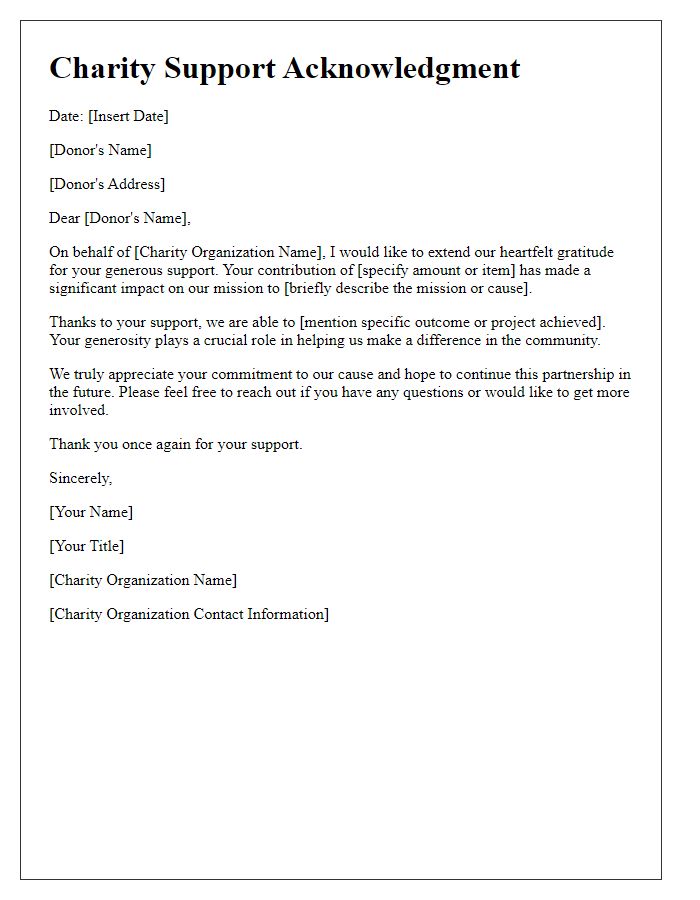 Letter template of charity support acknowledgment