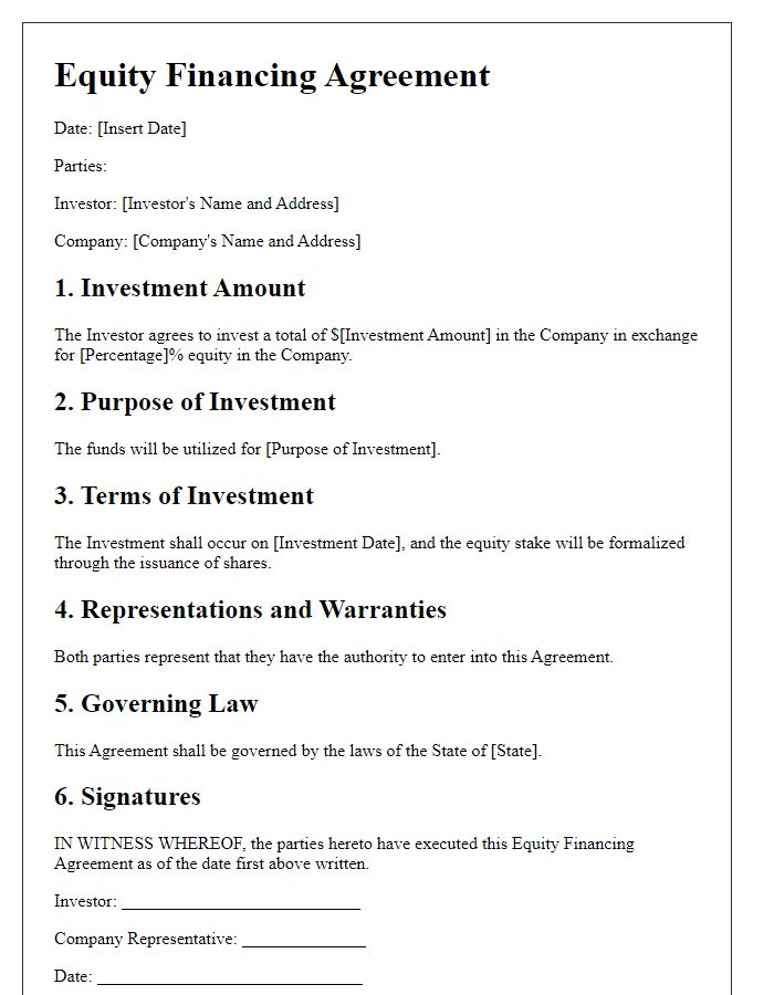 Letter template of equity financing agreement