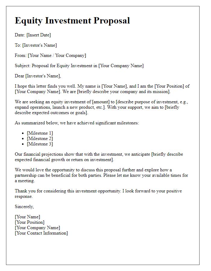 Letter template of equity investment proposal