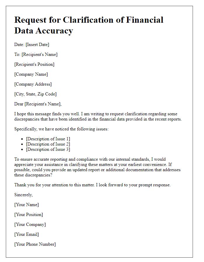 Letter template of financial data accuracy clarification request