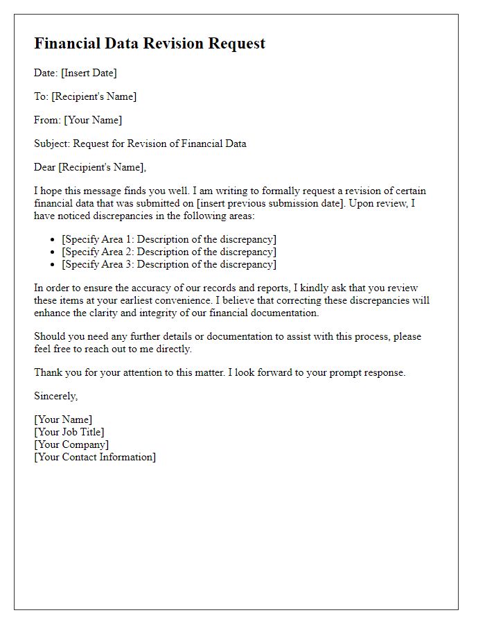 Letter template of financial data revision request