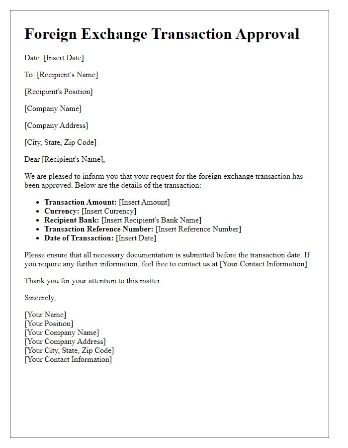 Letter template of foreign exchange transaction approval