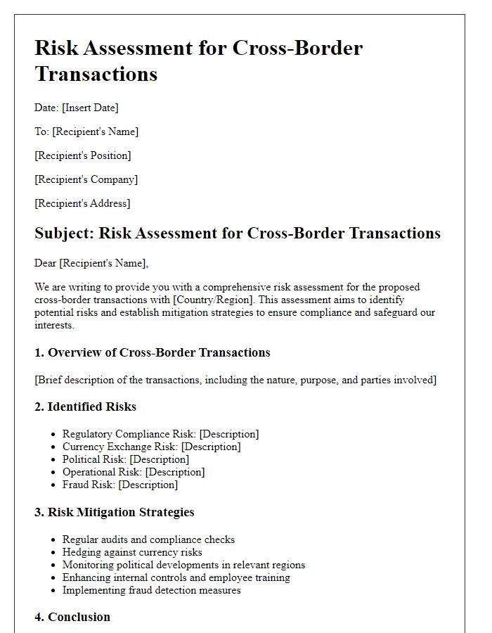 Letter template of risk assessment for cross-border transactions