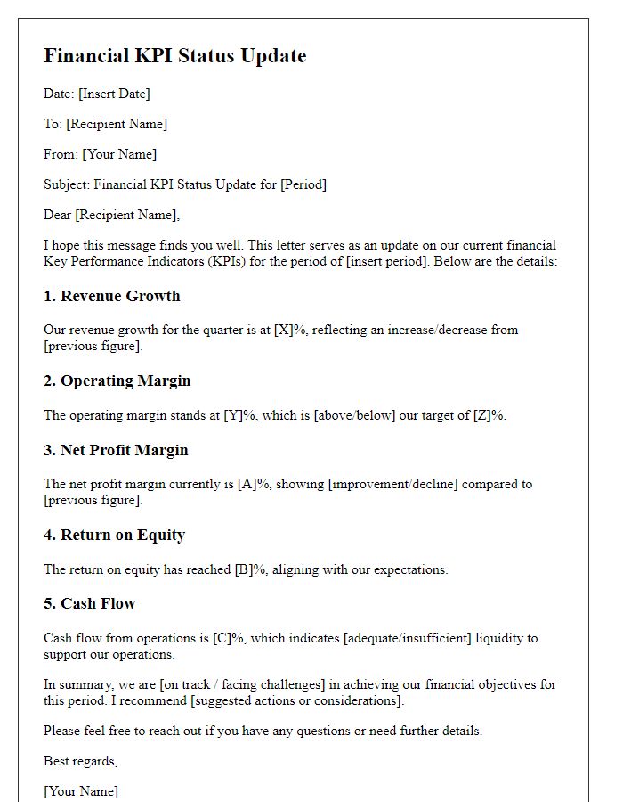 Letter template of financial KPI status update