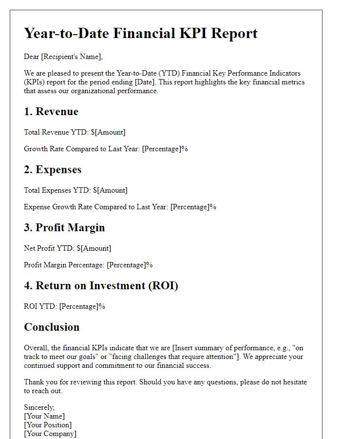 Letter template of financial KPI year-to-date report