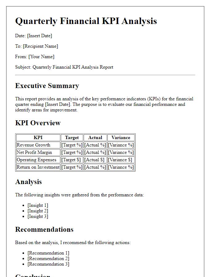 Letter template of quarterly financial KPI analysis