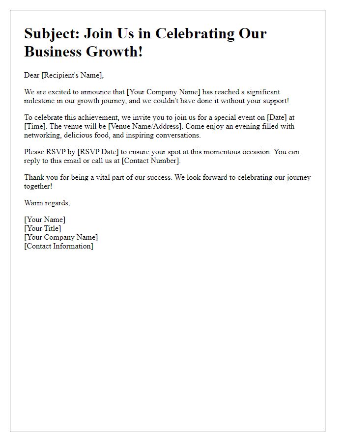 Letter template of Business Growth Celebration