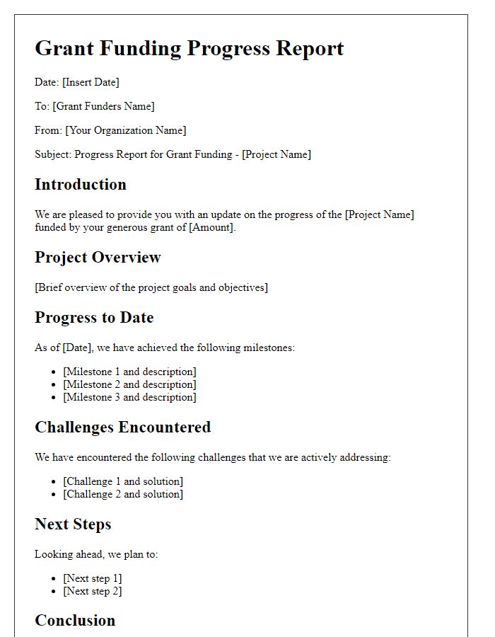 Letter template of grant funding progress report