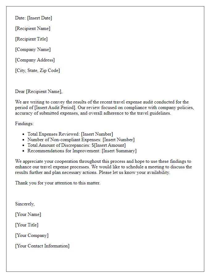 Letter template of travel expense audit results.