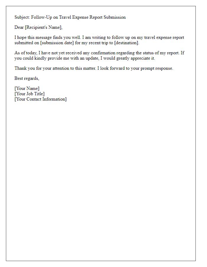 Letter template of travel expense report follow-up.