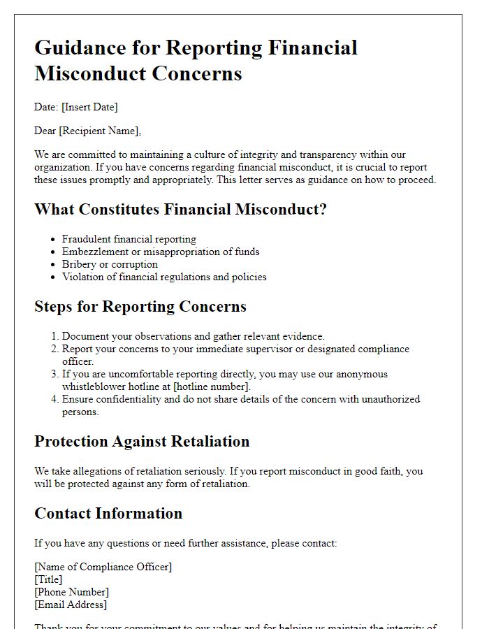 Letter template of guidance for reporting financial misconduct concerns