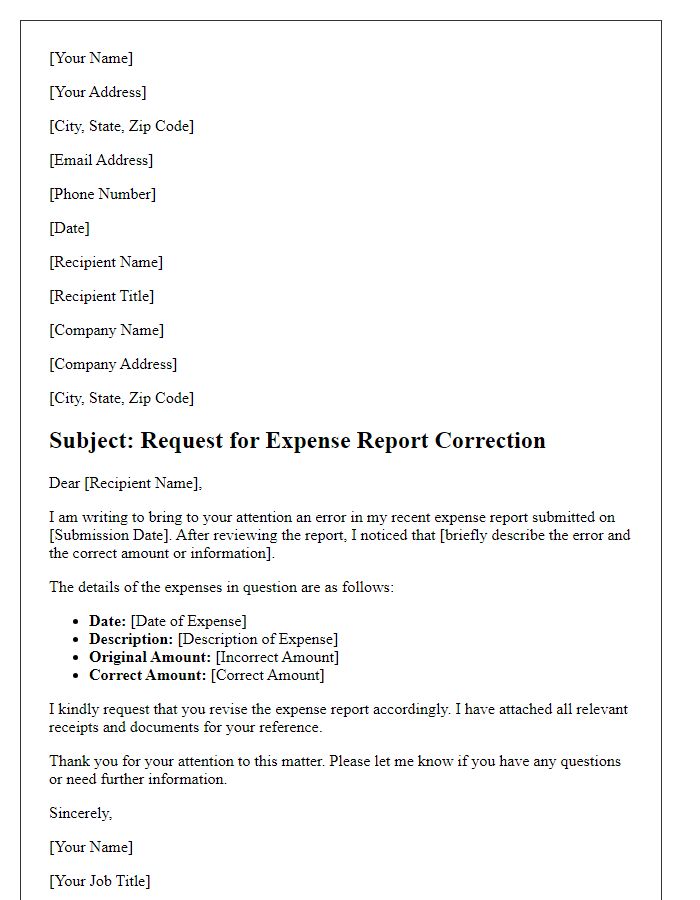 Letter template of expense report correction