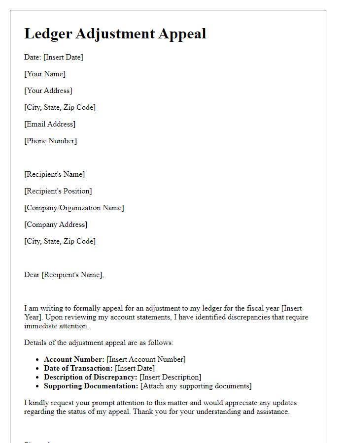 Letter template of ledger adjustment appeal