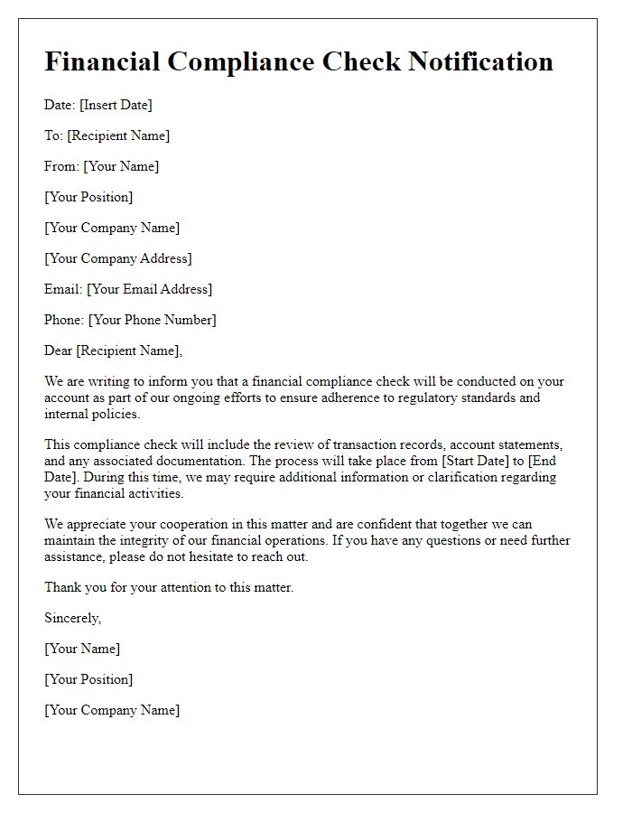 Letter template of financial compliance check notification