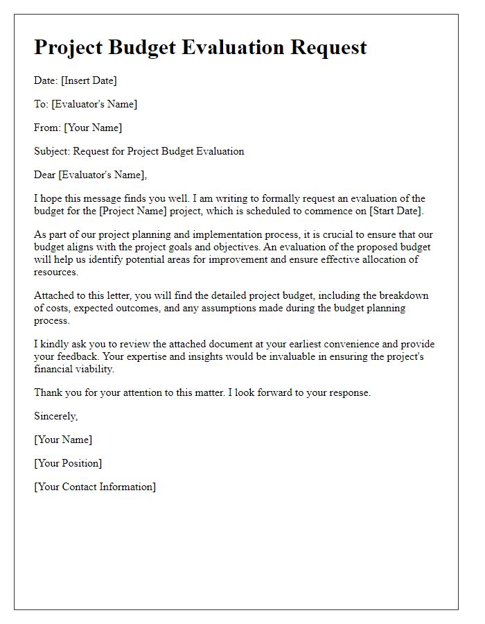 Letter template of project budget evaluation request