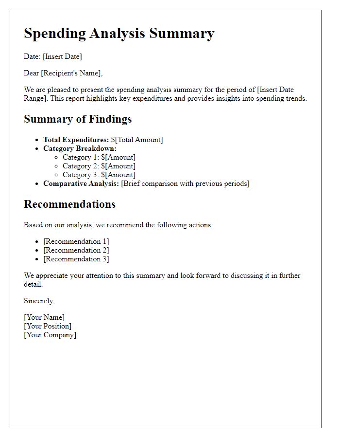 Letter template of spending analysis summary