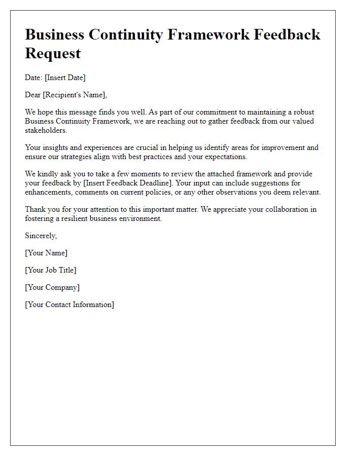 Letter template of Business Continuity Framework Feedback Request