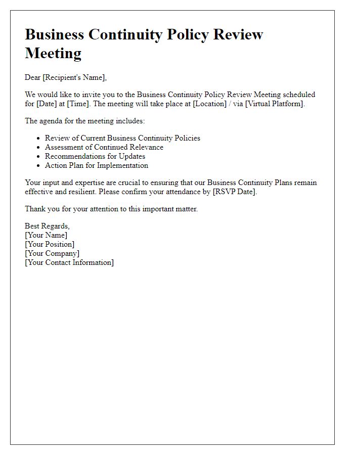 Letter template of Business Continuity Policy Review Meeting