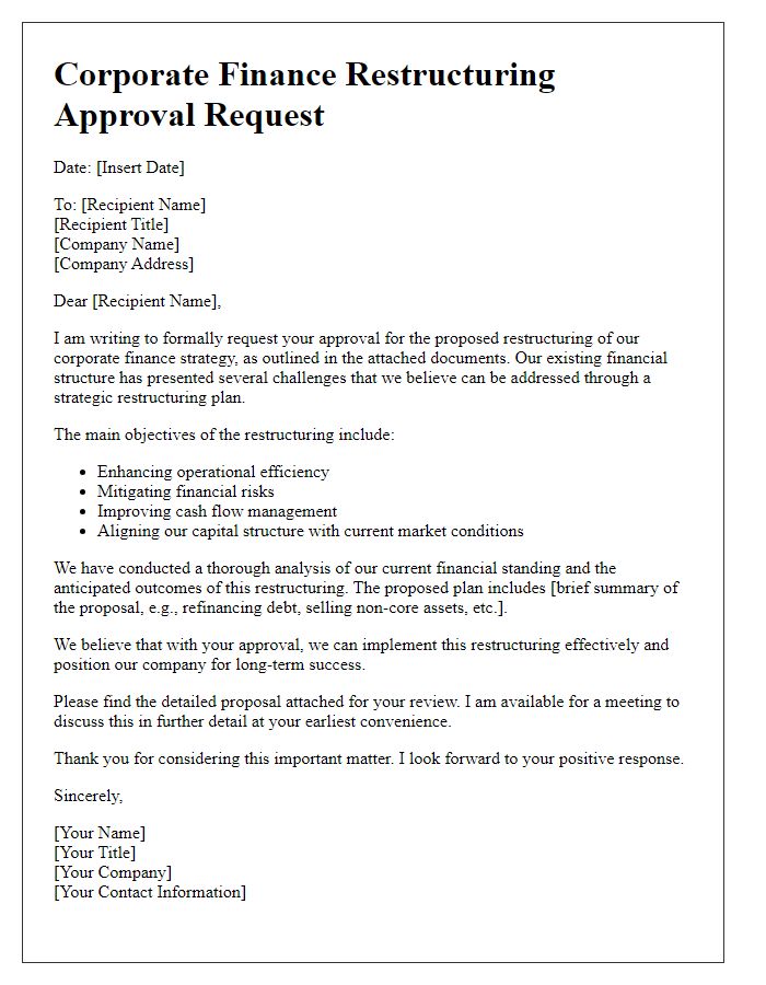 Letter template of corporate finance restructuring approval request